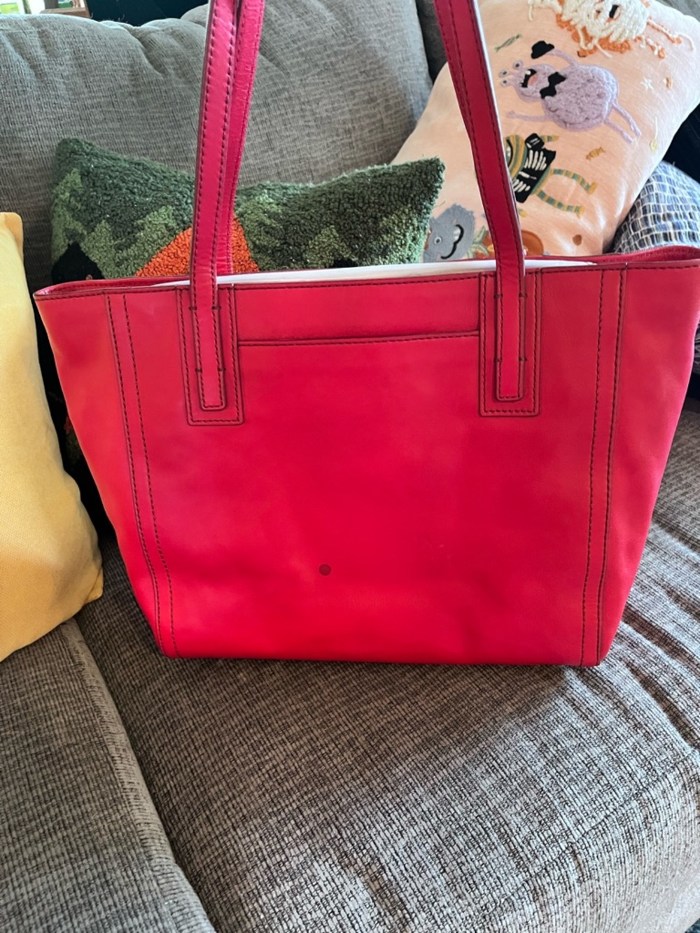 Women's Bright Pink Leather Tote Bag with Top Handles